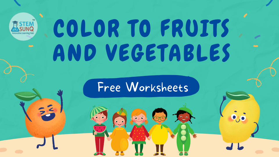 Color to Fruits and Vegetables Free Worksheets for Kids