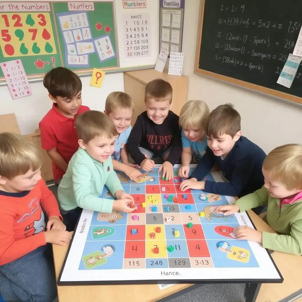 a group of children a playing a maths board game