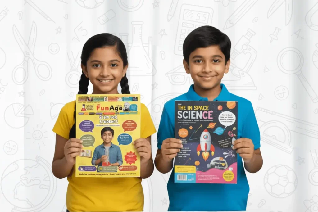 Students holding a FunAge Magazine